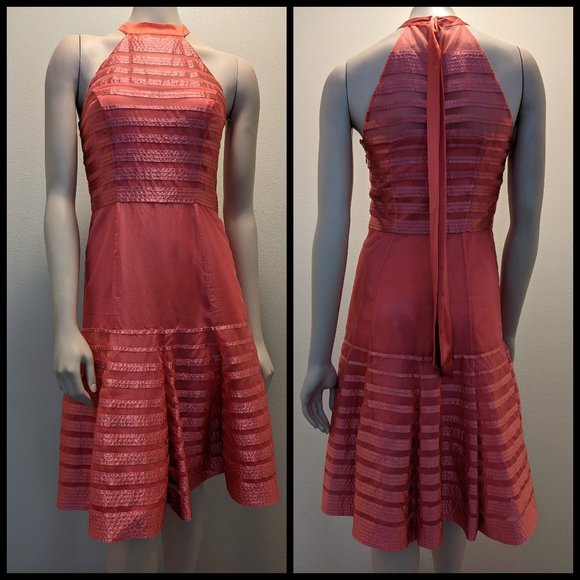Karen Millen Coral Silk Halter Dress Size 4 - Picture 1 of 3